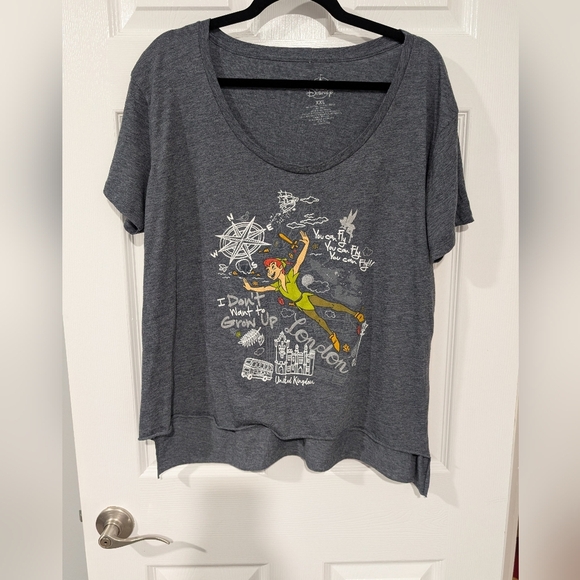 Disney Parks Peter Pan Raw Edge Hi-Low Short Sleeve Shirt in Size XXL - Picture 1 of 6